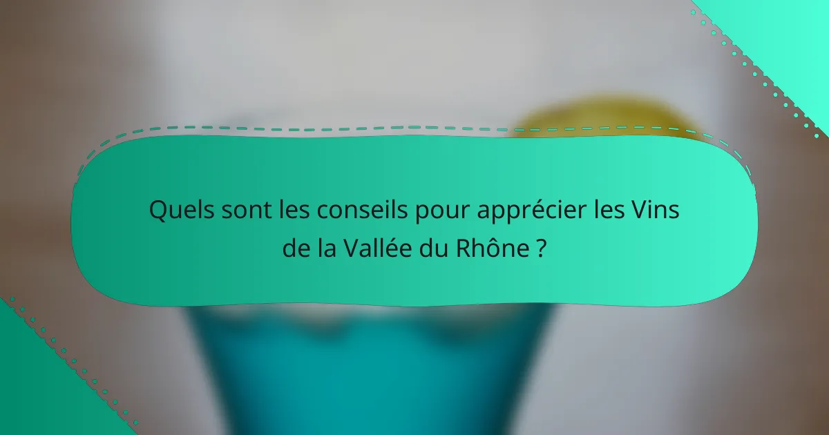 Quels sont les conseils pour apprécier les Vins de la Vallée du Rhône ?